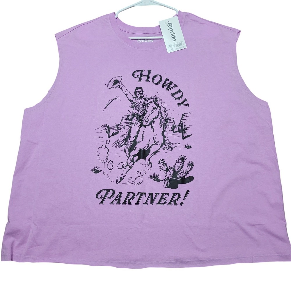 Pride Target Lilac Purple Cowboy Howdy Partner Muscle Top Womens Plus Size 2X